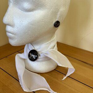 Running Horse Stud Earrings & Brooch Scarf Slide Silver-Tone Enamel Equestrian